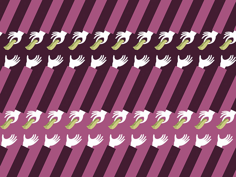 hands reaching out with cash