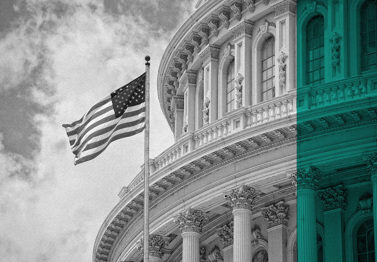 Washington DC Capitol detail on cloudy sky
