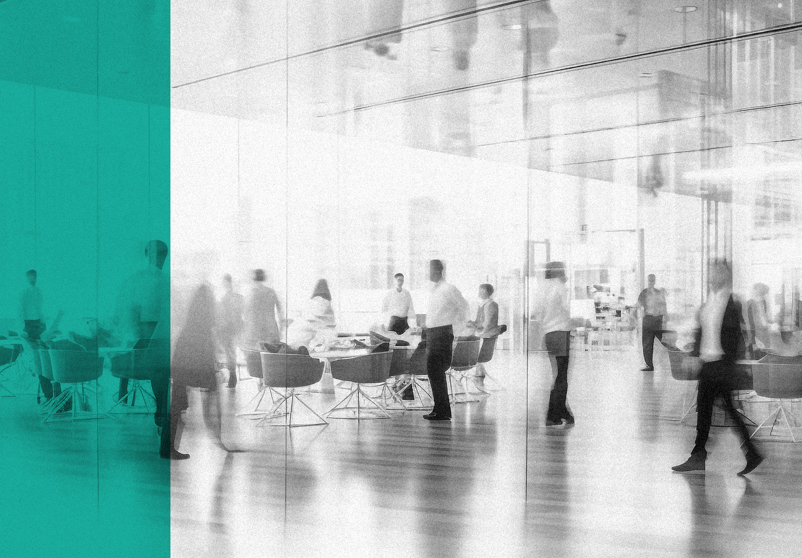 blurred business people in white glass office background