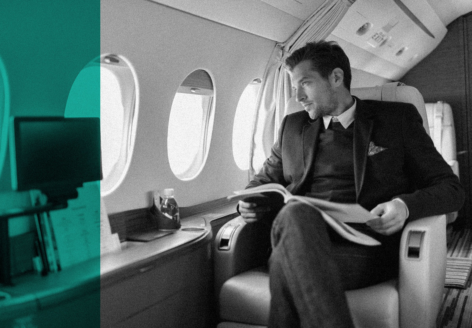 Man in private jet airplane