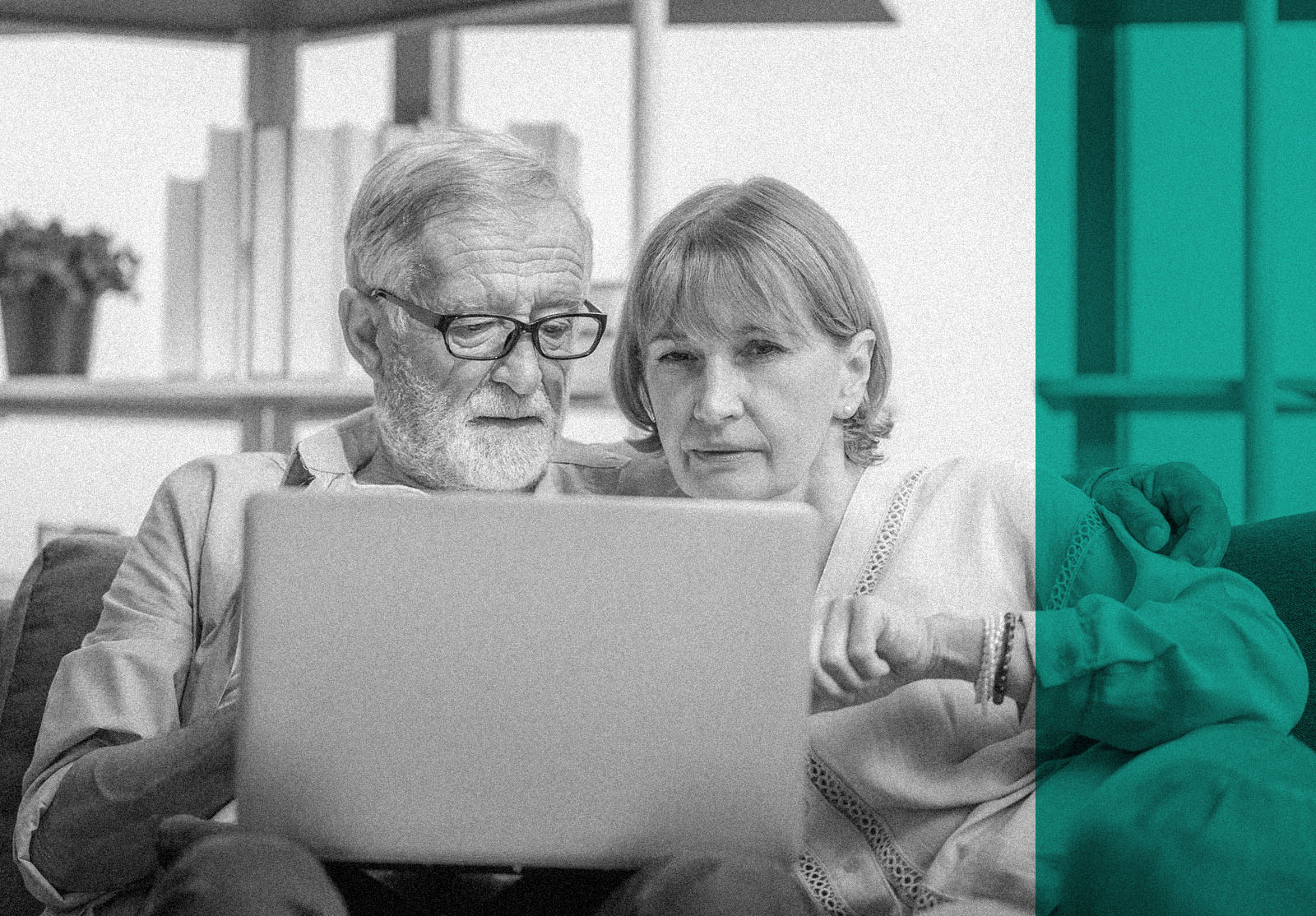 Mature woman and senior man using laptop in living room, Portrait of Worried senior couple checking their bills and work on netbook read document information at home