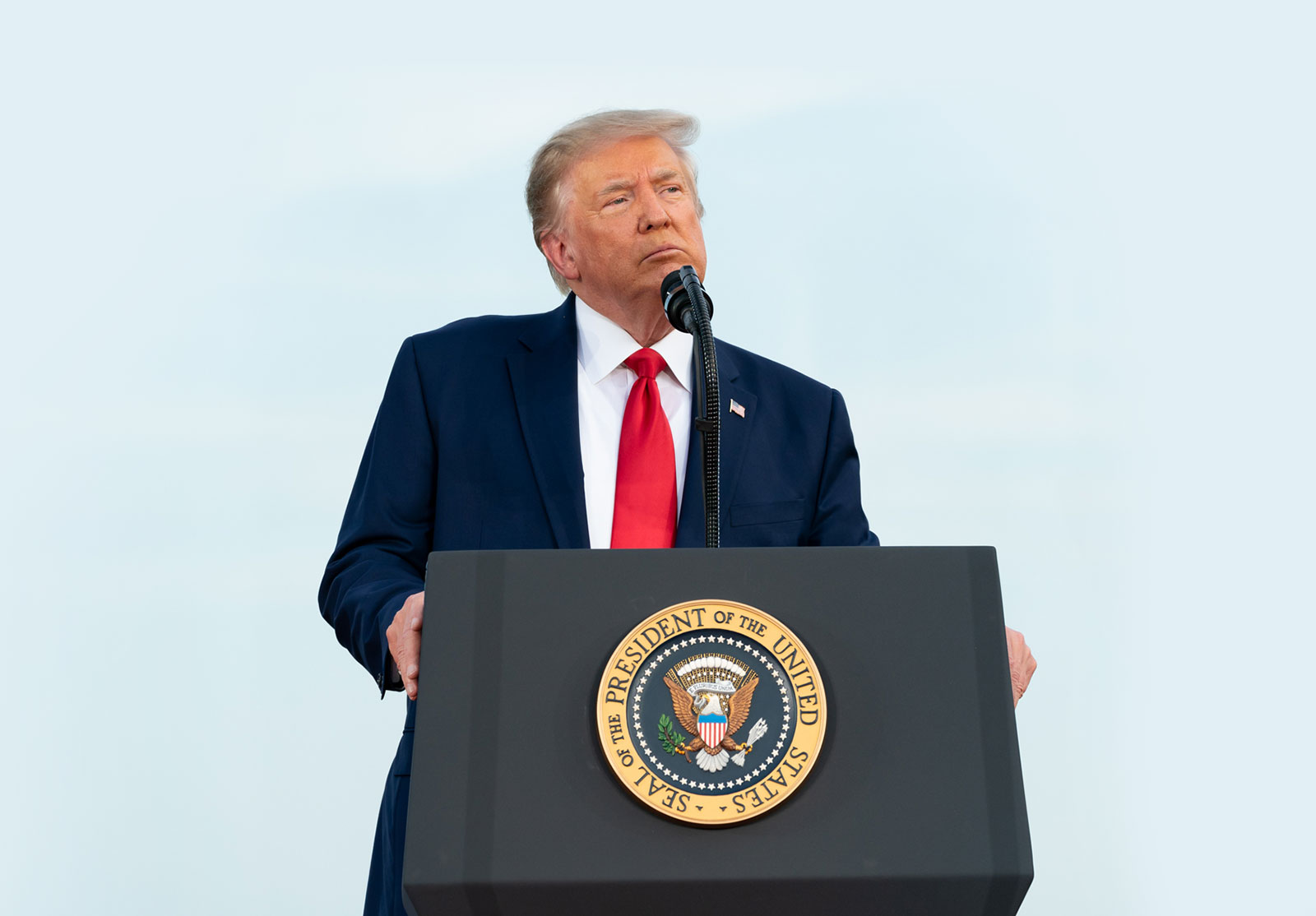 U.S. President Donald Trump at a podium in 2020