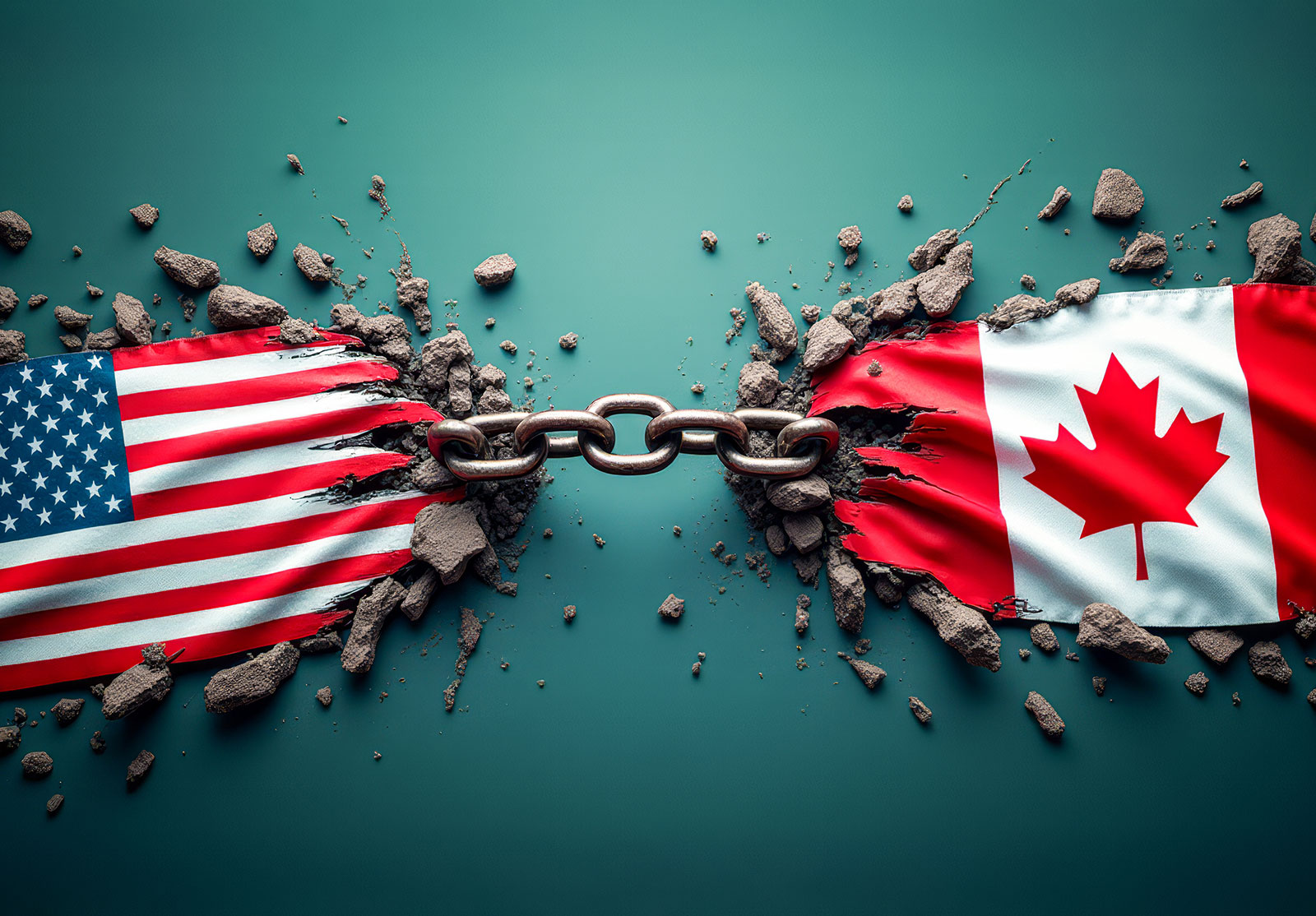 United States and Canada flags, bond breaking