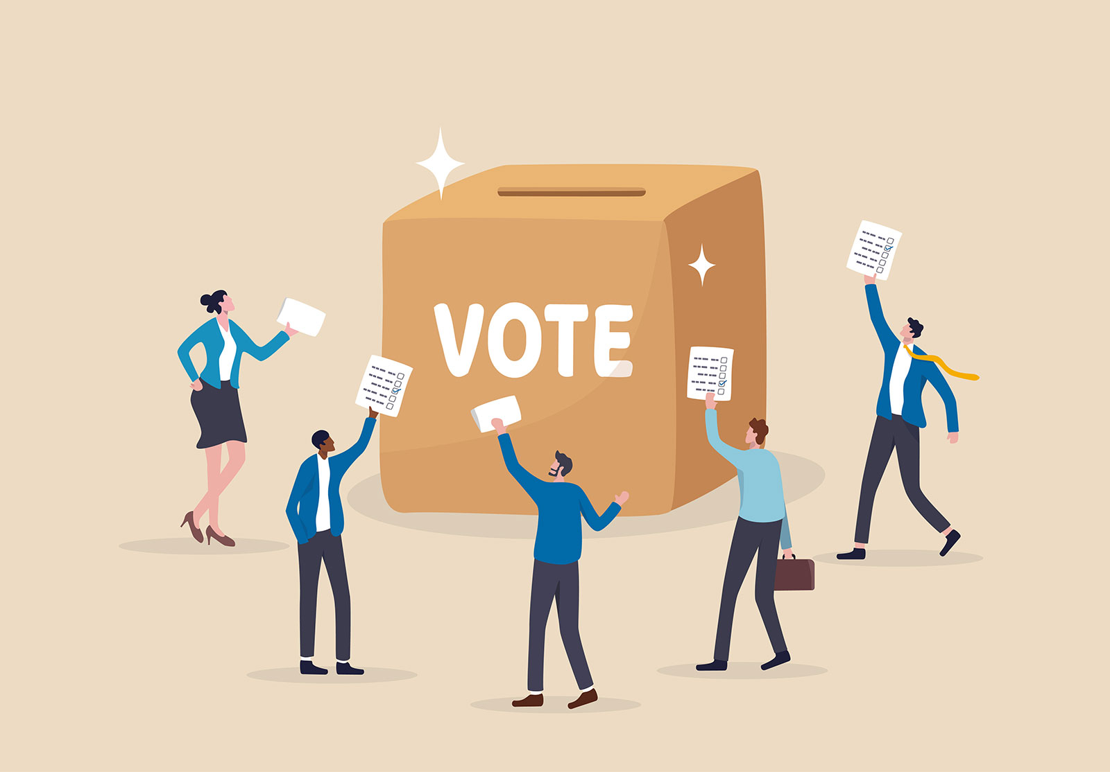 Ballot box with people voting