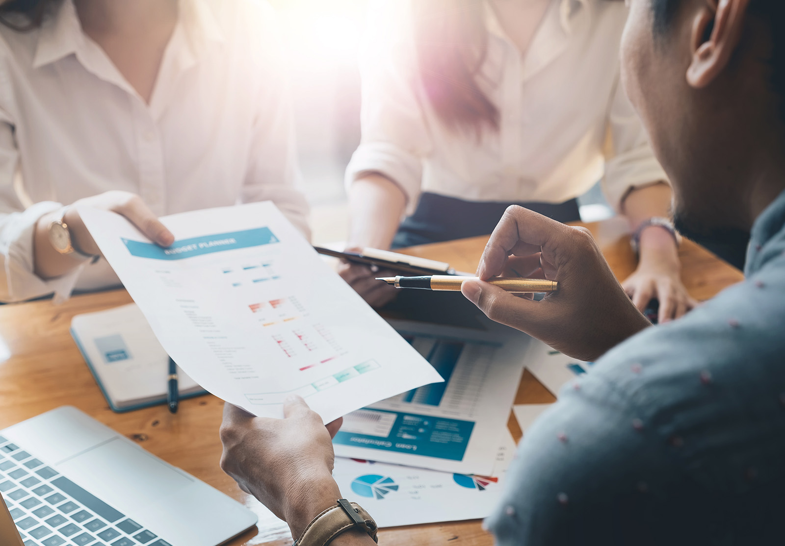 Financial,accounting, investment advisor consulting with her tea